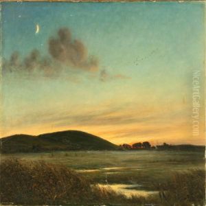 Moonlight Above A Hilly Landscape by Hans Hilsoe