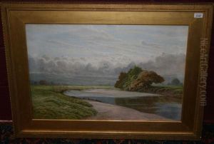 Extensive River View Withsheep Grazing And Hills Beyond Extensive River View Withsheep Grazing And Hills Beyond