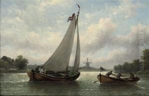 Boating On A River In Summer by Eduard Alexander Hilverdink