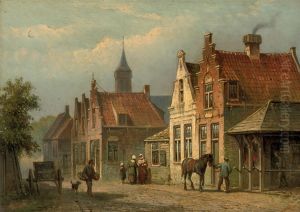 Daily Activities In A Sunlit Street by Eduard Alexander Hilverdink