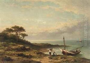 A Moored Fishing Boat by Johannes Hilverdink