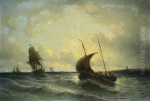 Segelschiffe Auf Bewegter See by Johannes Hilverdink