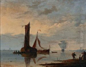 Schepen Voor Anker Op Kalm Water