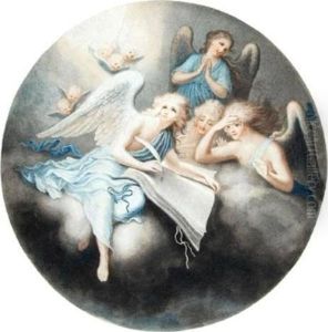 Oval Biblical Scene With Angels by William Hincks