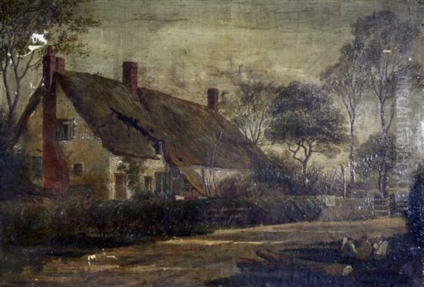 Figures Near A Thatched House - view 1