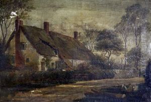 Figures Near A Thatched House by William Richardson Hind G