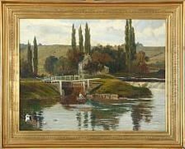 Scene From A Floodgate With Figures, In The Foreground Swans And Woman In A Boat - view 1