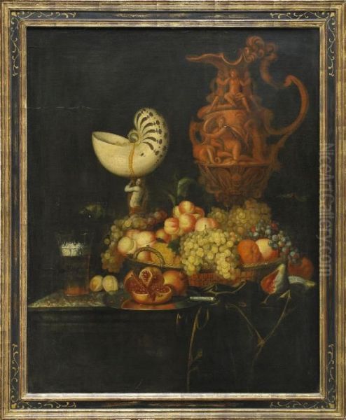 Stilleben Med Nautilus Och Skulpterad Vas - view 1