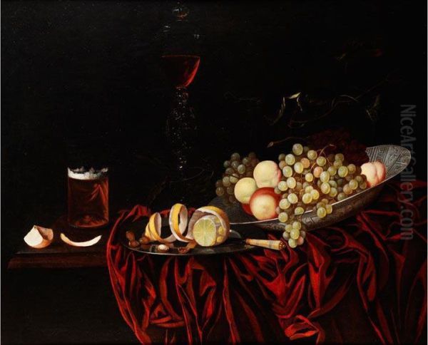 Grosses Fruchtestilleben Mit Glaspokal, Bierglas Und Zitrone - view 1
