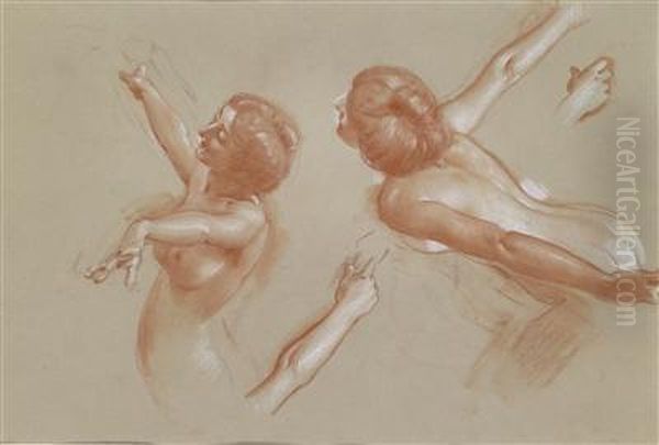 Aktstudien Einer Weiblichen Figur Mit Ausgebreiten Armen - view 1