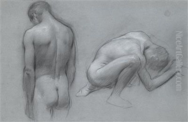 Stehener Mannlicher Ruckenakt Und Kauernde Figur - view 1