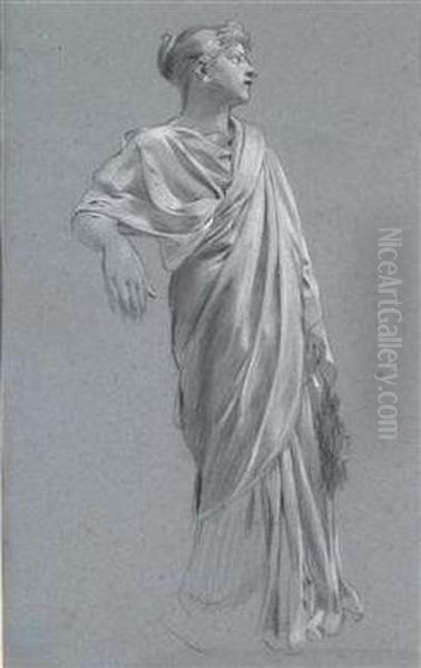 Studie Einer Stehenden Frau Mit Drapiertem Umhang - view 1