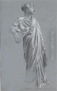 Studie Einer Stehenden Frau Mit Drapiertem Umhang by Adolf Hiremy-Hirschl