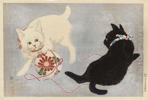 Two Cats Playing With A Ball - view 1