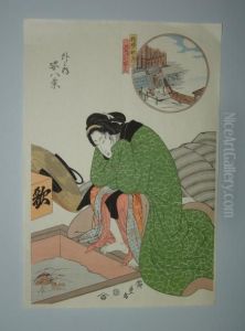 Une Jeune Femme Chauffe Ses Pieds Au-dessus D'un Hibachi by Utagawa or Ando Hiroshige