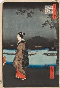 Night View Matsuchi Hill And The San'ya Canal by Utagawa or Ando Hiroshige