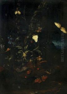 Still Life With Insects And A Flower by Caspar Hirscheli