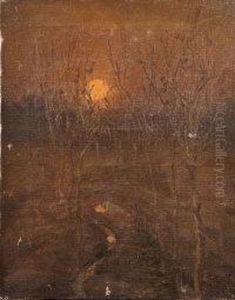 Wooded Landscape By Sunset by Emil Benediktoff Hirschfeld