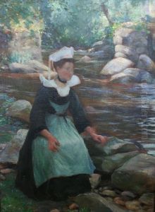 Dutch Lady Seated By A River by Anton Hirschig