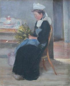 Tying Flowers; Woman At A Well by Anton Hirschig