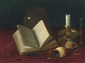 Still Life With A Pipe, Candlestand And Book by Claude Raguet Hirst
