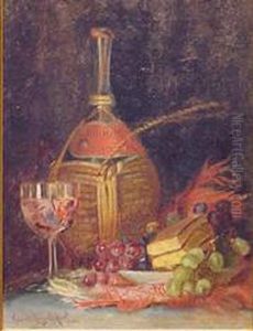 Still Life With Grapes, Cake And Bottle Of Wine by Claude Raguet Hirst
