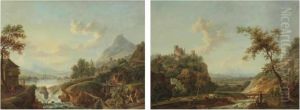 A Mountainous River Landscape by Friedrich Wilhelm Hirt