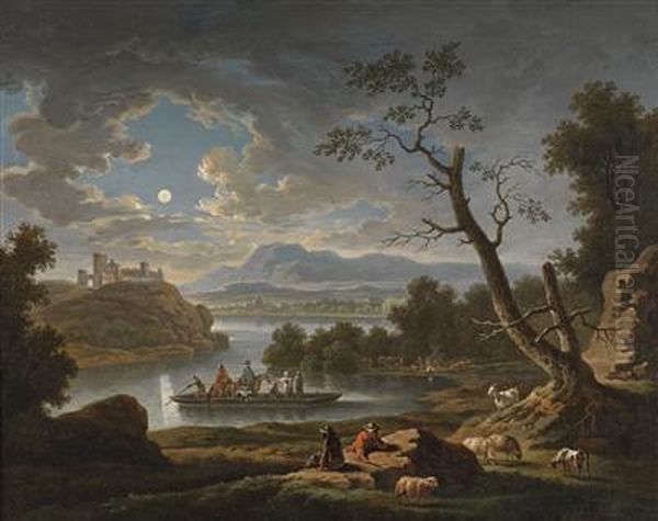 A River Landscape In Moonlight - view 1