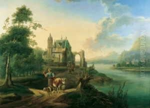 Phantastische Rheinlandschaft. by Friedrich Wilhelm Hirt