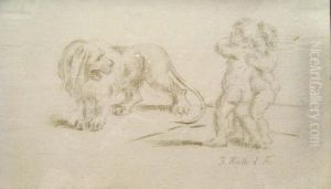 Kinderpaar Und Lowe by Rudolf Hirth Du Frenes