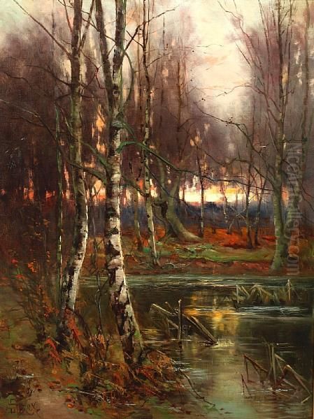 A Woodland Pool At Sunset - view 1
