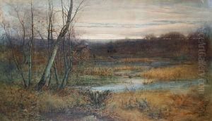 River Landscape At Twilight by George Dunkerton Hiscox