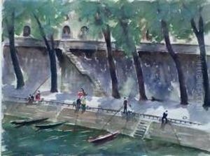Quai Des Orfevres Near The Pont Neuf, Paris by Andrew Healey Hislop