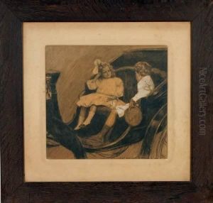 Illustration With Two Children In A Carriage by Lucius Wolcott Hitchcock