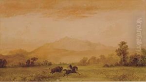 Hunter On Horseback With Charging Bull by Henry Hitchings