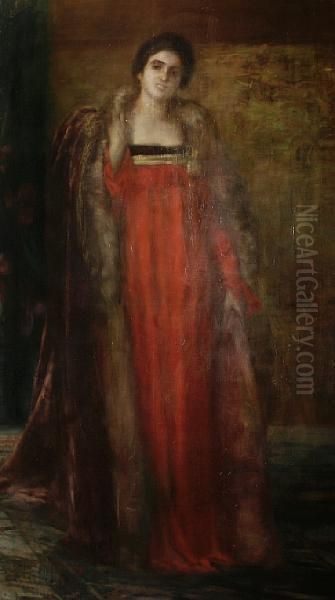 Portrait Of A Lady, Full Length, In A Red Dress - view 1