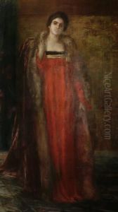 Portrait Of A Lady, Full Length, In A Reddress by Dora Hitz