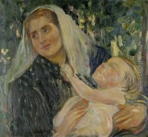 Mutter, Ihr Kind Im Arm Haltend by Dora Hitz