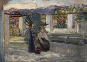 Two Women By The Fountain by Dora Hitz