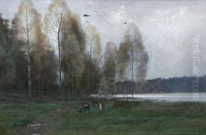Landskap Med Betande Kor by Fanny Hjelm