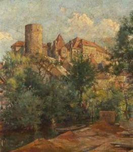 A View Of The Castle In Jindrichuvhradec by Frantisek Hladik