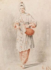 Study Of An Oriental Woman Holding A Drum by Mary Hoare