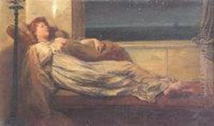 Classical Lady Reclining On A Chaise Longue by Frank Hobden