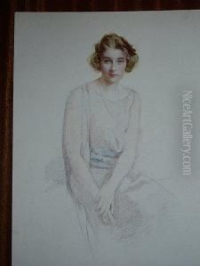 A Portrait Of A Young Girl Having Auburn Curling Hair And Blue Eyes by Mabel Hankey Hobson E