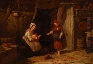 Women And Child In A Country Cottage Interior by Henry, Hobson Snr.