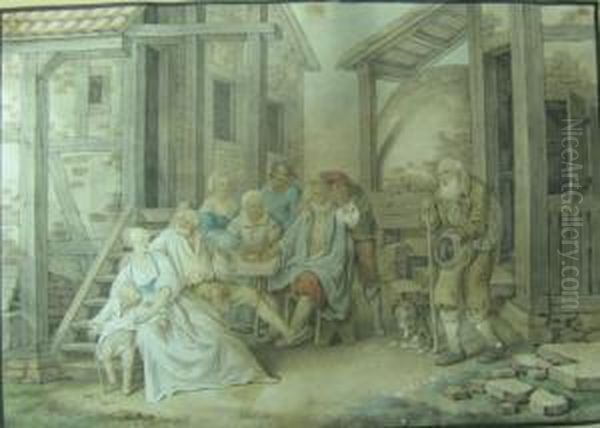 Le Mendiant Et Les Villageois Attables - view 1