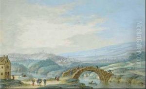 Landschaft Mit Brucke, Im Hintergrund Eine Stadt. by Johann Jakob Hoch