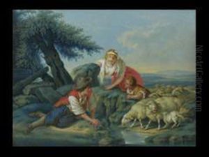 Italienische Landschaft Mit Familie An Der Tranke thumbnail