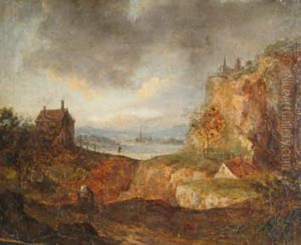 Rocky Landscape With Travellers - view 1