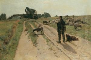 Landschaft Mit Schafherde. by Franz Gustav Hochmann